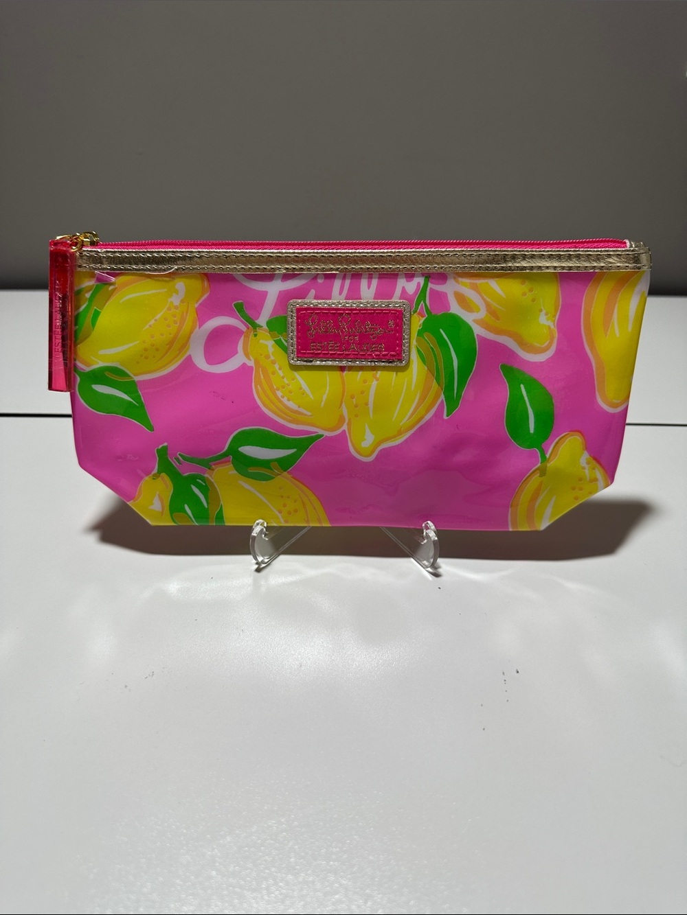 Lilly Pulitzer for Estée Lauder Lemon Cosmetic Makeup Bag w NEW Comb Pink Travel